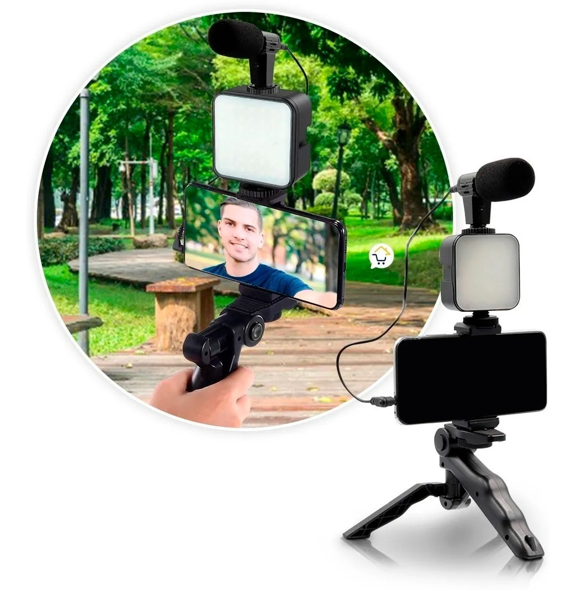 TRIPODE + MICROFONO + LUZ LED + SOPORTE
