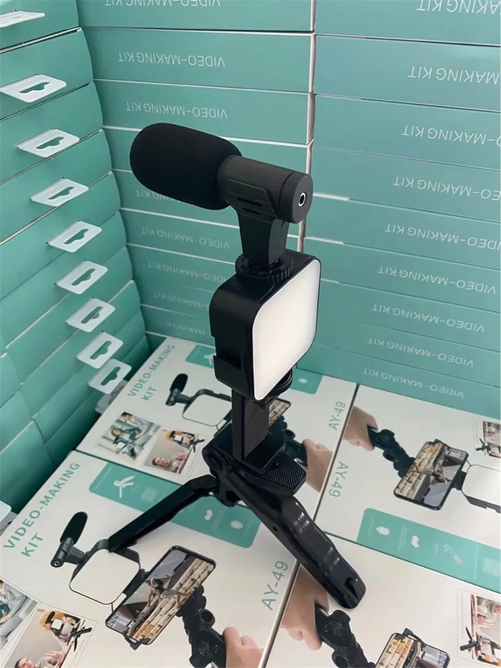 TRIPODE + MICROFONO + LUZ LED + SOPORTE