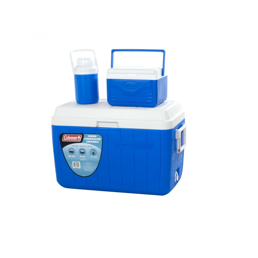 Combo Enfriador De 3 Piezas, Hielera Portátil Azul + Thermo De 1/3 Galón + Hielera 5QT, 5295A780G Coleman