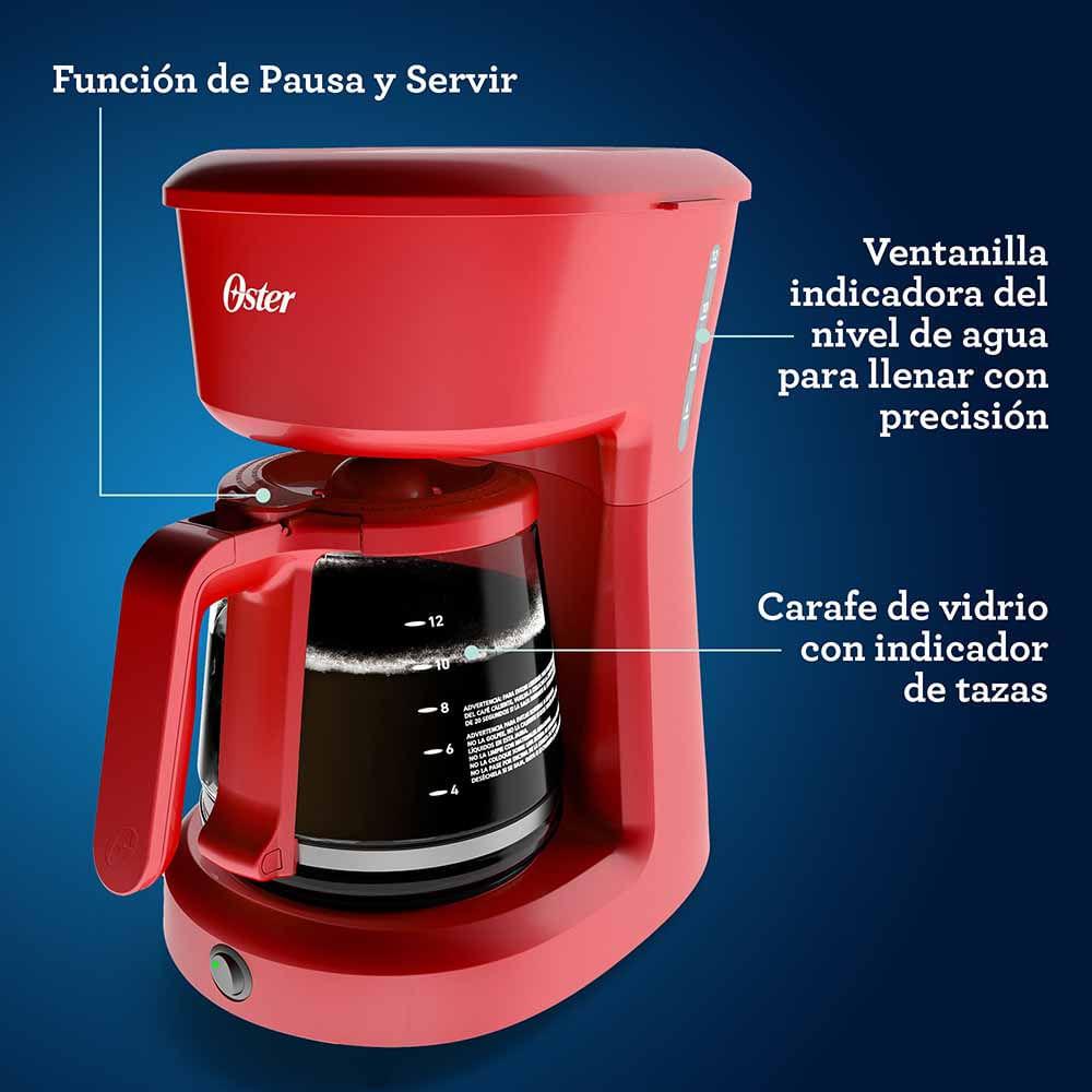 Cafetera De 12 Tazas Con Filtro Permanente, Rojo, Oster