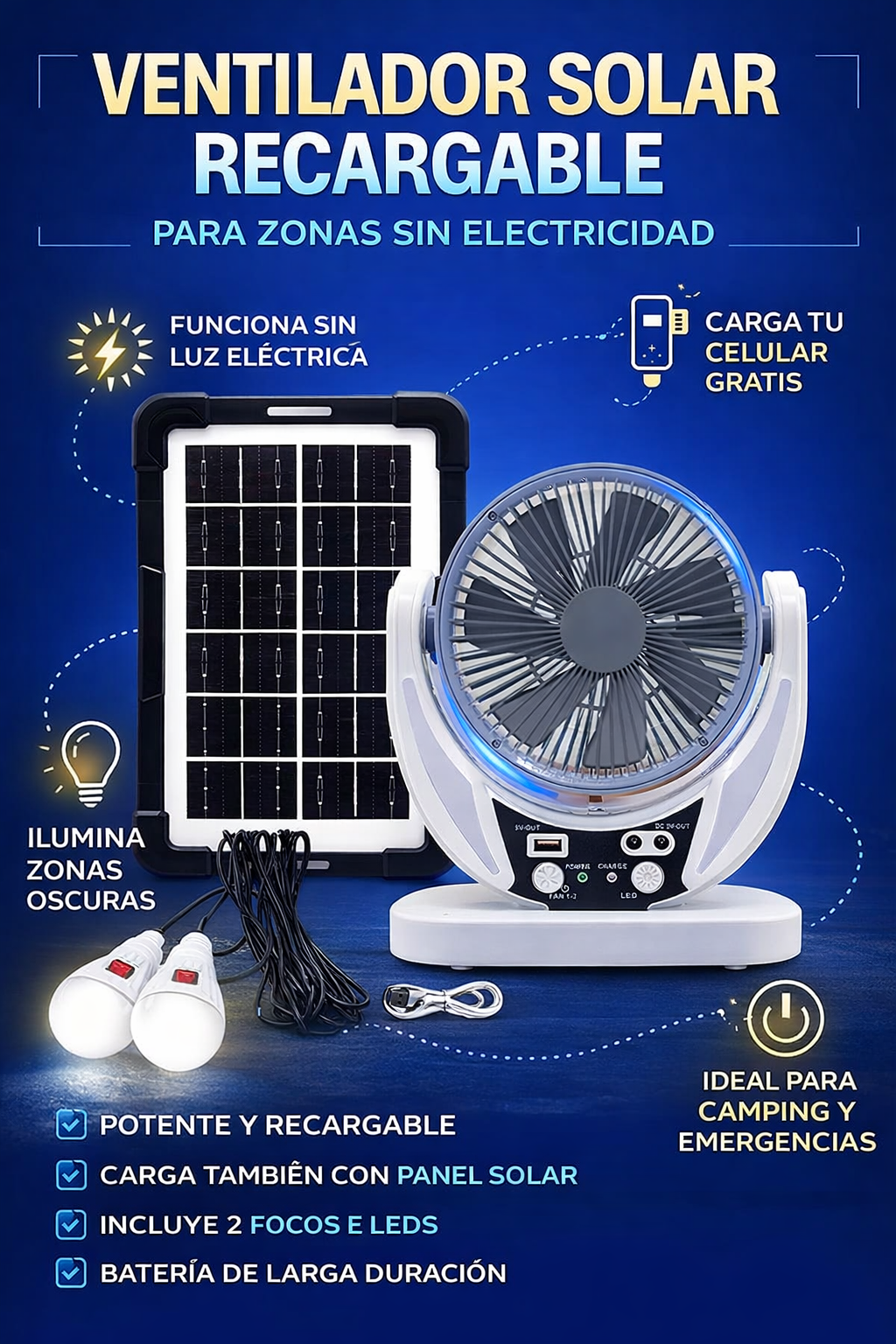 Ventilador solar 4 en 1