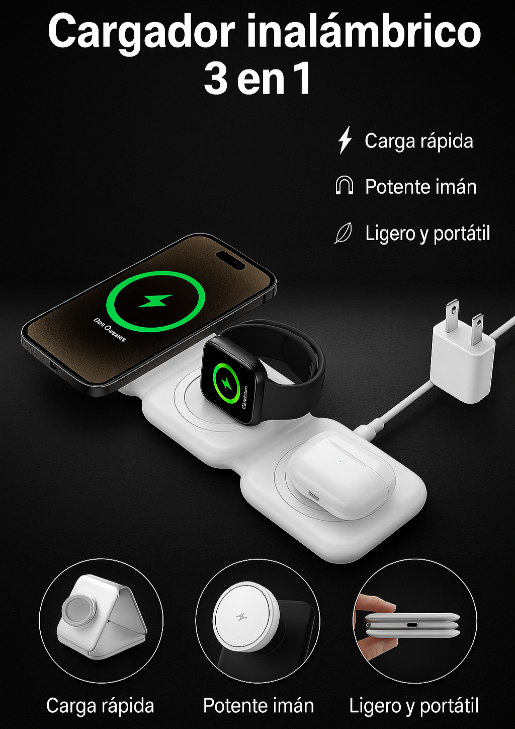Cargador inalámbrico 3 en 1